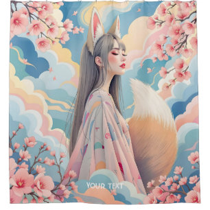 Fantasy Cute Pink Fox Lady Shower Curtain