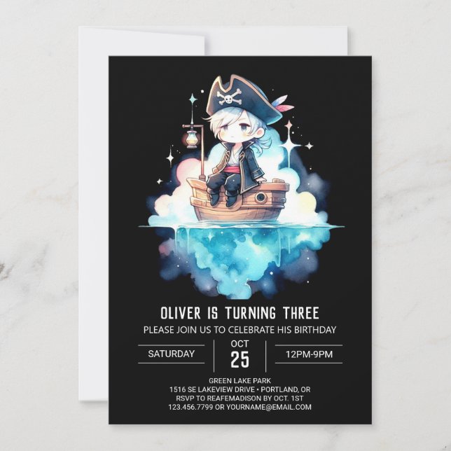 Fantasy Cute Pirate Birthday Invitation (Front)