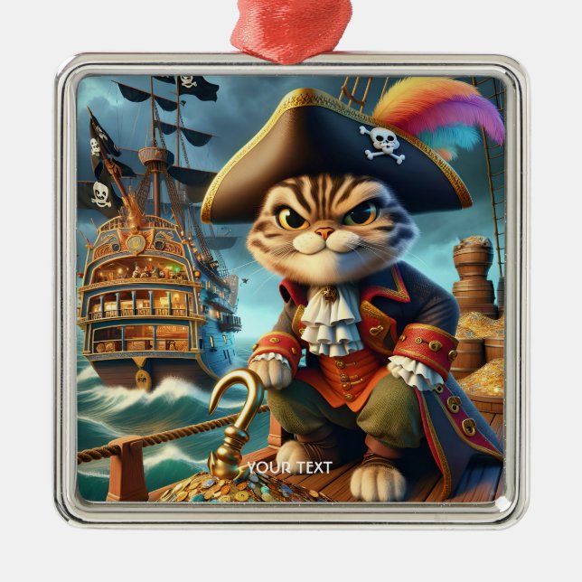 Fantasy Cute Pirate Cat Ship Metal Tree Decoration (Front)