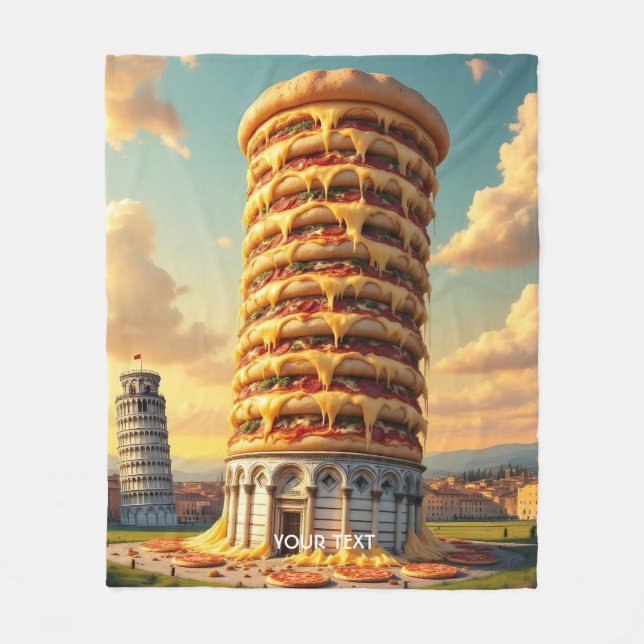 Fantasy Cute Pisa Tower Pizza Fleece Blanket (Front)
