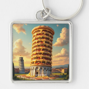 Fantasy Cute Pisa Tower Pizza Key Ring