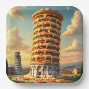 Fantasy Cute Pisa Tower Pizza Paper Plate