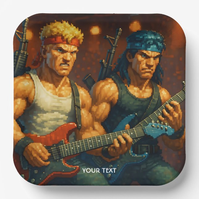 Fantasy Cute Pixelized Rock Band Paper Plate (Front)