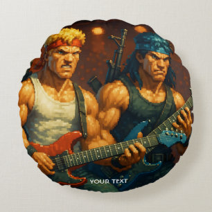 Fantasy Cute Pixelized Rock Band Round Cushion