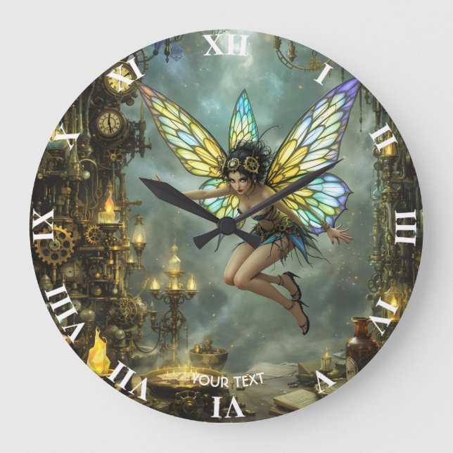 Fantasy Cute Pixie Butterfly Wings Large Clock (Front)