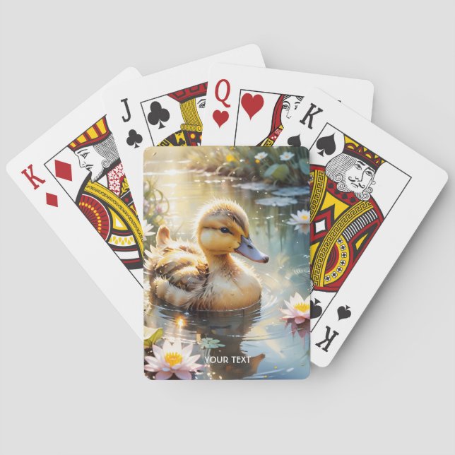Fantasy Cute Playful Duckling Flowers Playing Cards (Back)