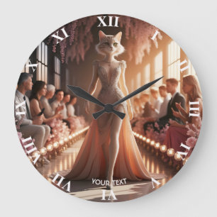 Fantasy Cute Podium Beautiful Cat Large Clock