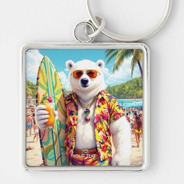 Fantasy Cute Polar Bear Beach Key Ring (Front)