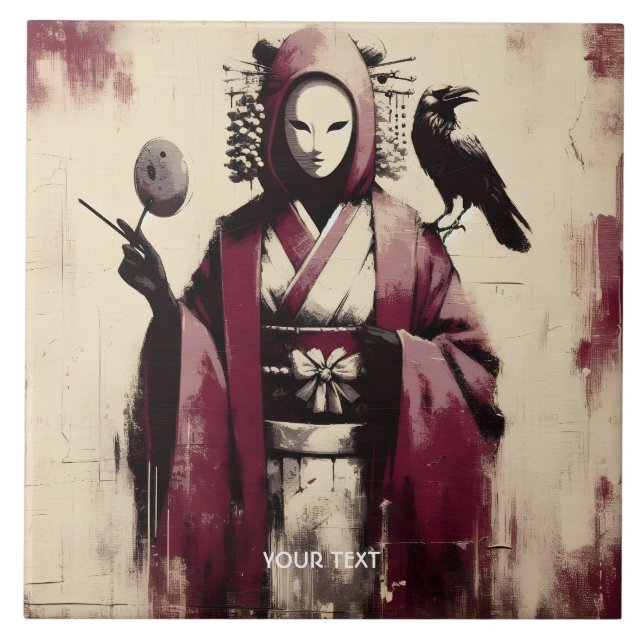 Fantasy Cute Porcelain Mask Raven Tile (Front)