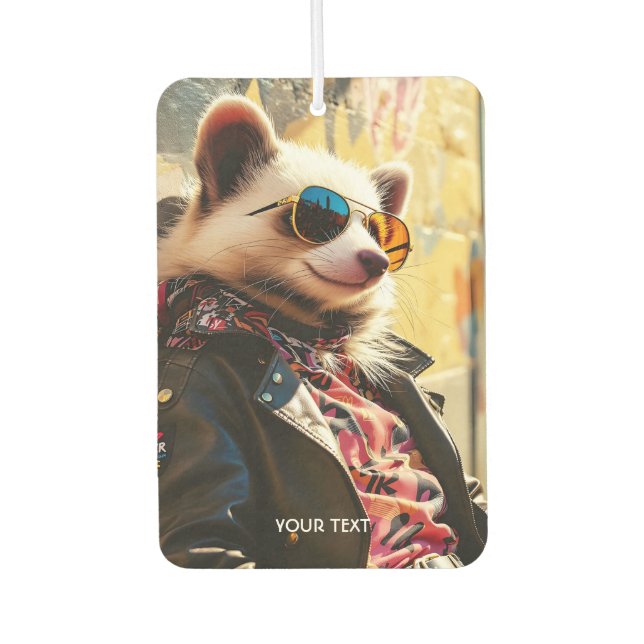 Fantasy Cute Possum Leather Jacket Car Air Freshener (Front)