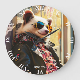 Fantasy Cute Possum Leather Jacket Large Clock