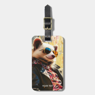 Fantasy Cute Possum Leather Jacket Luggage Tag