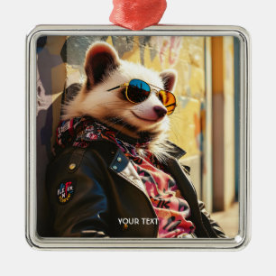 Fantasy Cute Possum Leather Jacket Metal Tree Decoration