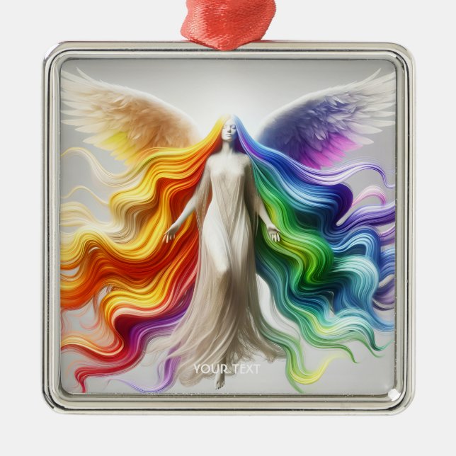 Fantasy Cute Pride Rainbow Angel Metal Tree Decoration (Front)