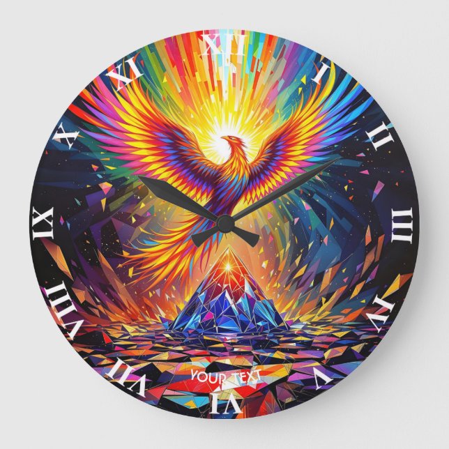 Fantasy Cute Prism Phoenix Rising Large Clock (Front)