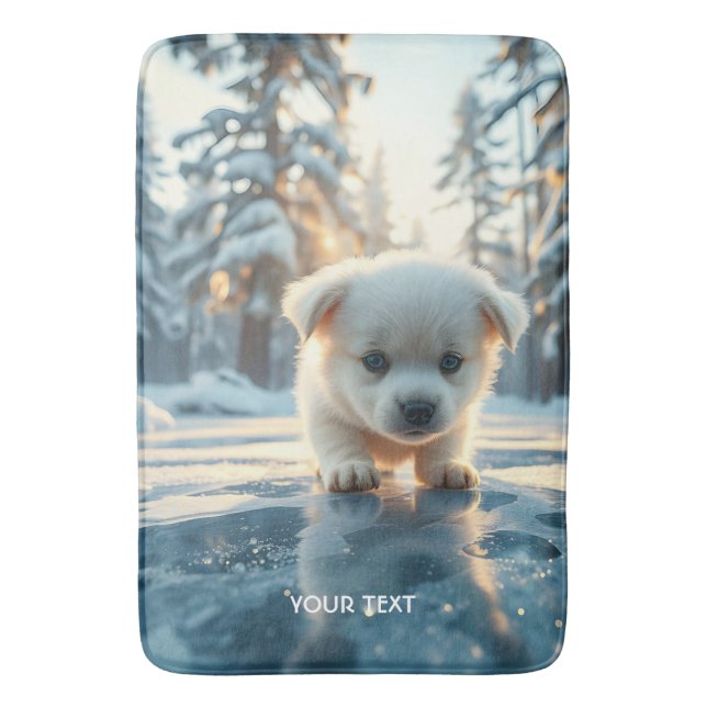 Fantasy Cute Puppy Winter Snow Bath Mat (Front Vertical)