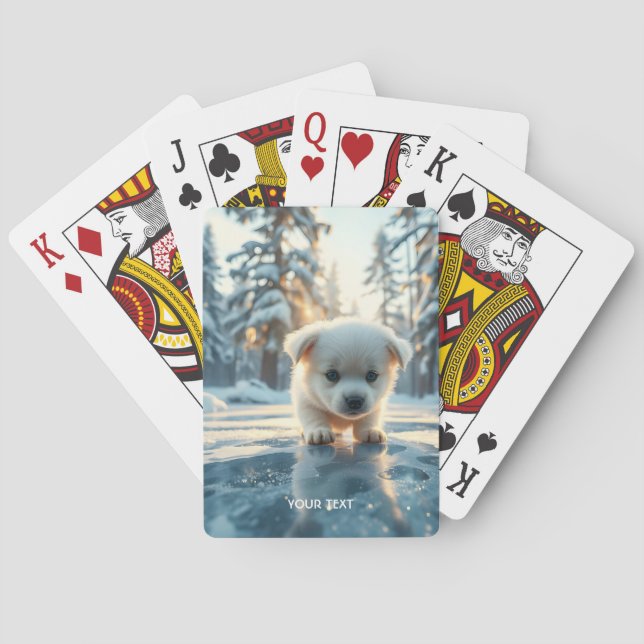 Fantasy Cute Puppy Winter Snow Playing Cards (Back)