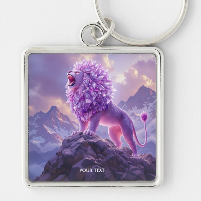 Fantasy Cute Purple Amethyst Lion Key Ring (Front)