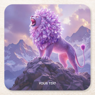 Fantasy Cute Purple Amethyst Lion Square Paper Coaster