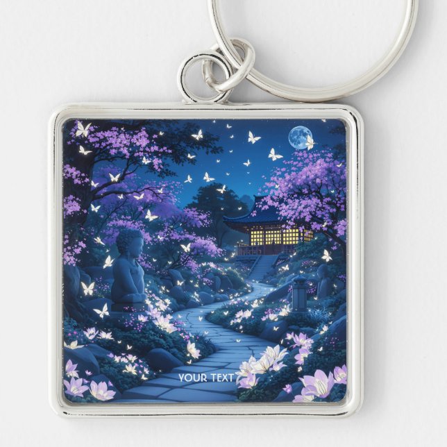 Fantasy Cute Purple Garden Flowers Key Ring (Front)