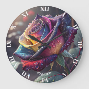 Fantasy Cute Purple Yellow Rose Large Clock