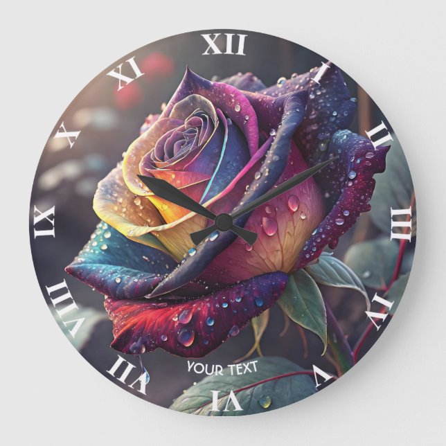 Fantasy Cute Purple Yellow Rose Large Clock (Front)