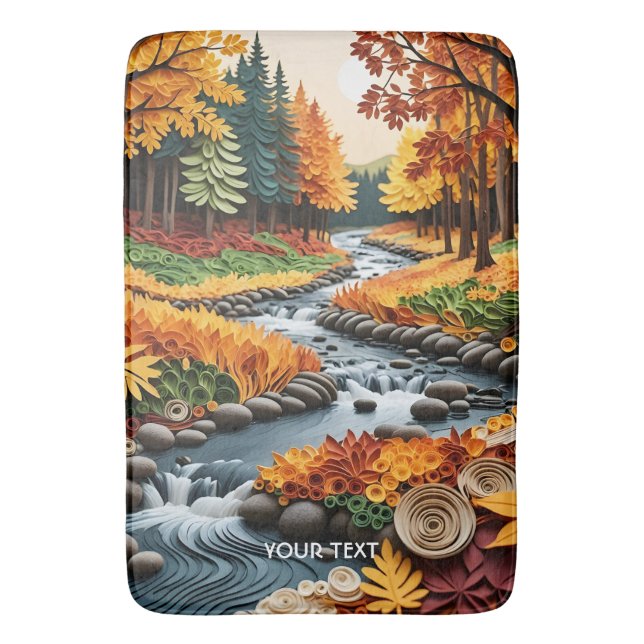 Fantasy Cute Quilling Fall Landscape Bath Mat (Front Vertical)