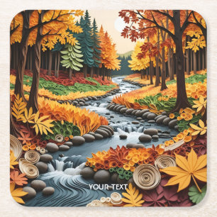 Fantasy Cute Quilling Fall Landscape Square Paper Coaster