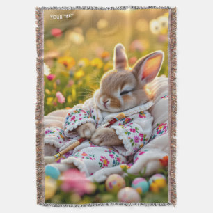 Fantasy Cute Rabbit Painter Flowers Throw Blanket