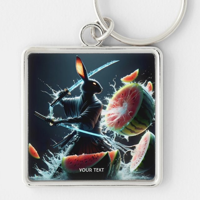 Fantasy Cute Rabbit Samurai Katana Key Ring (Front)