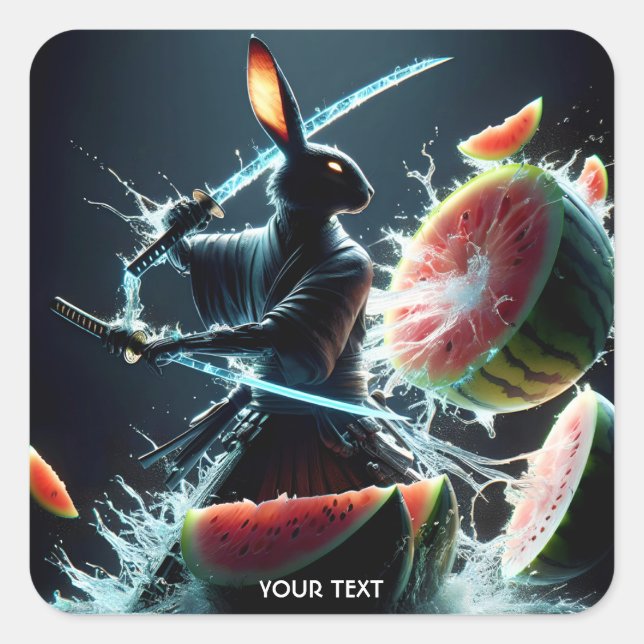 Fantasy Cute Rabbit Samurai Katana Square Sticker (Front)