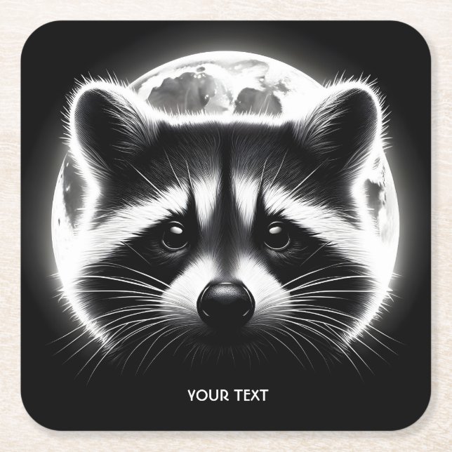 Fantasy Cute Racoon Face Moon Square Paper Coaster (Front)