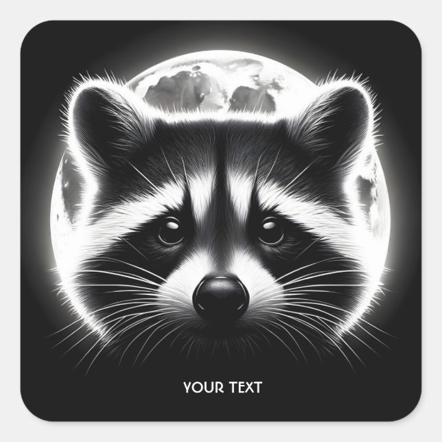 Fantasy Cute Racoon Face Moon Square Sticker (Front)