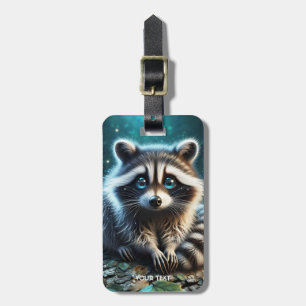 Fantasy Cute Racoon Night Stars Luggage Tag