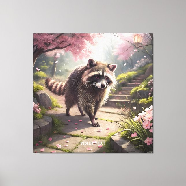 Fantasy Cute  Racoon Sakura Garden Canvas Print (Front)