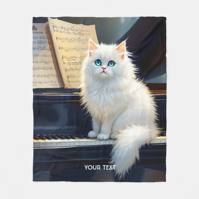 Fantasy Cute Ragdoll Cat On Piano Fleece Blanket (Front)