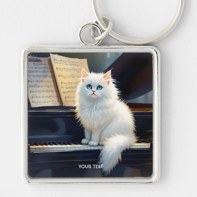 Fantasy Cute Ragdoll Cat On Piano Key Ring (Front)