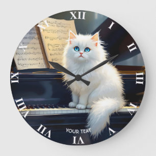 Fantasy Cute Ragdoll Cat On Piano Large Clock