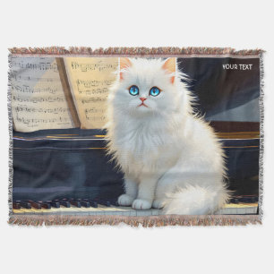 Fantasy Cute Ragdoll Cat On Piano Throw Blanket