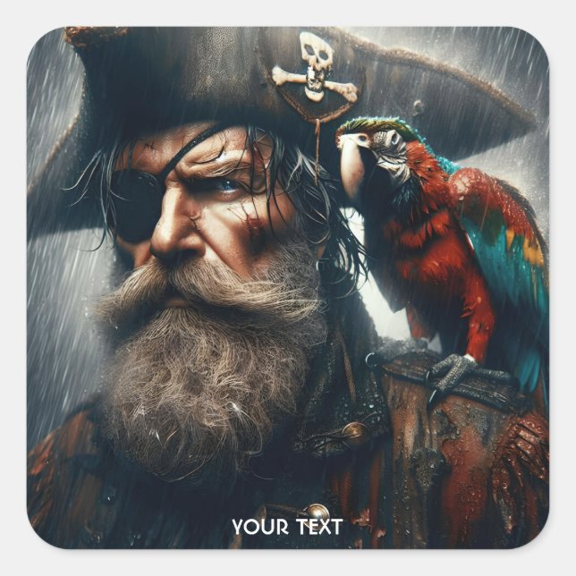 Fantasy Cute Rain Captain Pirate Square Sticker (Front)