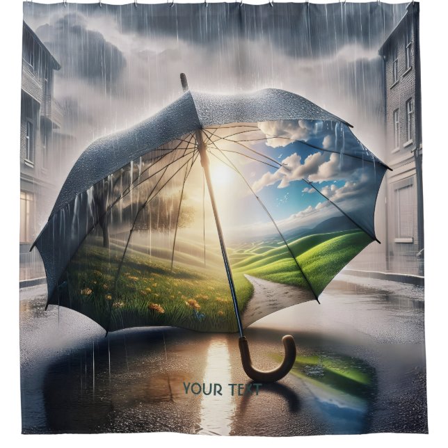 Fantasy Cute Rain Umbrella Sun Shower Curtain (Front)