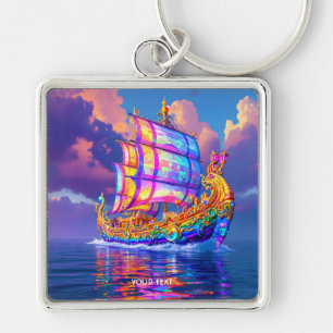Fantasy Cute Rainbow Colours Ship Key Ring