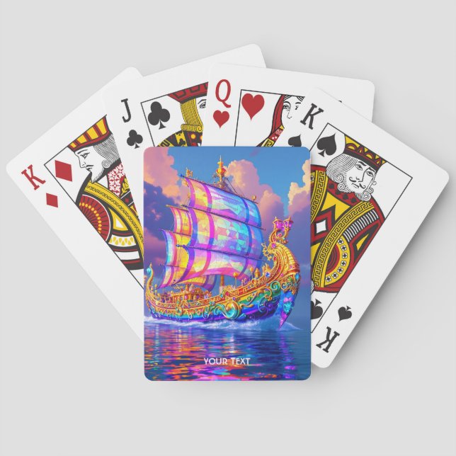 Fantasy Cute Rainbow Colours Ship Playing Cards (Back)