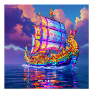 Fantasy Cute Rainbow Colours Ship Poster