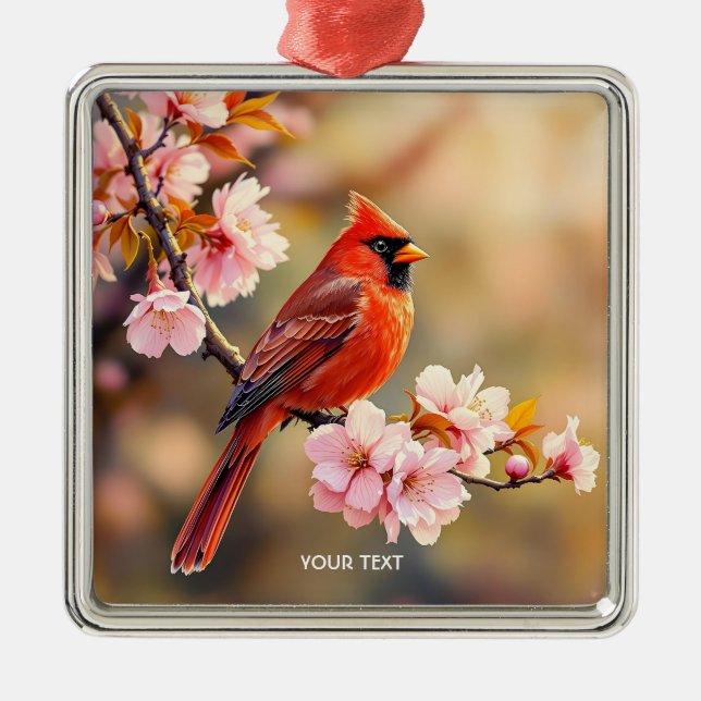 Fantasy Cute Red Bird Cherry Metal Tree Decoration (Front)
