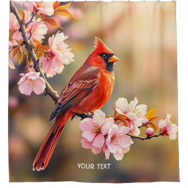 Fantasy Cute Red Bird Cherry Shower Curtain (Front)
