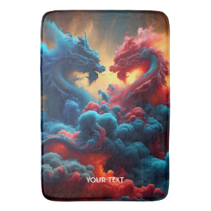 Fantasy Cute Red Blue Dragons Bath Mat