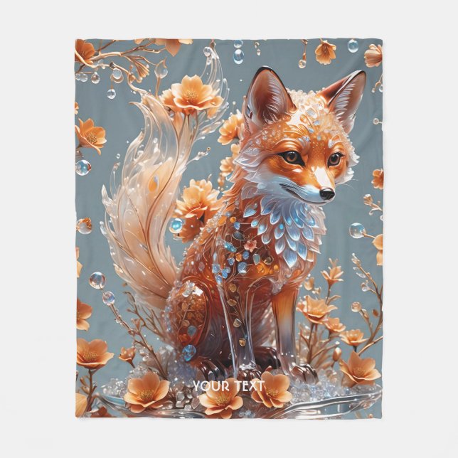 Fantasy Cute Red Glass Fox Fleece Blanket (Front)