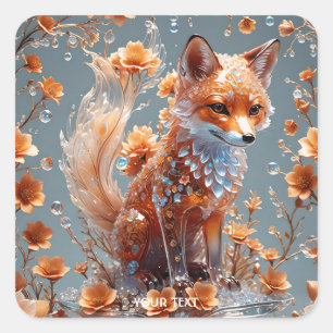 Fantasy Cute Red Glass Fox Square Sticker