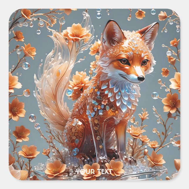 Fantasy Cute Red Glass Fox Square Sticker (Front)